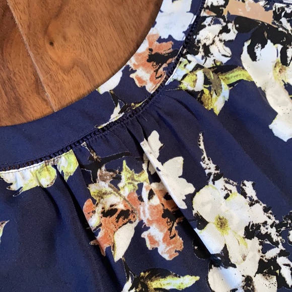 Navy floral dressy spaghetti strap tank blouse - Picture 2 of 5